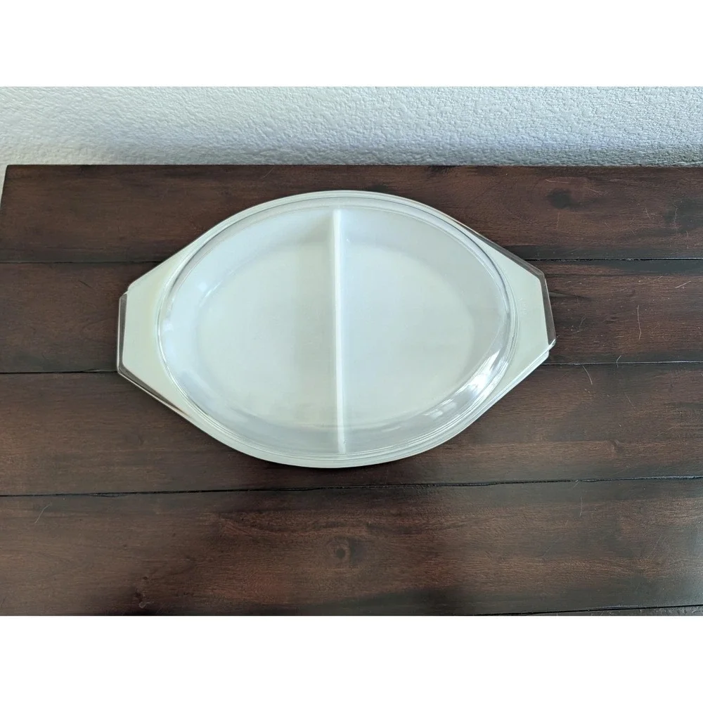 Vtg Pyrex Early American Divided Casserole Dish Clear Glass Lid 1.5 Quart Baking